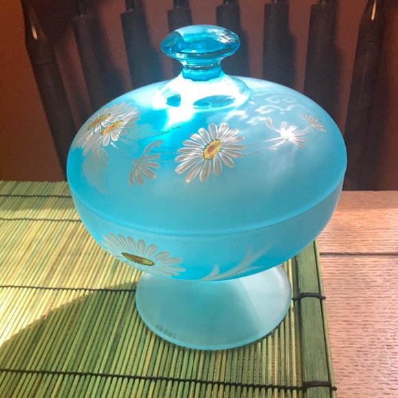 Vintage blue frosted candy dish - Picture 3 of 9